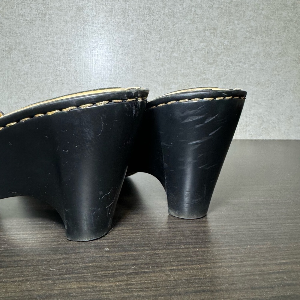 Born Black Leather Open Toe Mules Comfy Wedge Heels Size 6 - Picture 8 of 11
